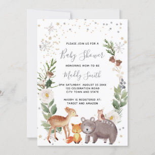 Cute Woodland Animals Vinter Baby Shower Inbjudningar