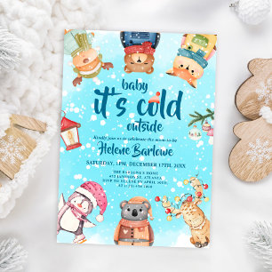 Cute Woodland Animals Vinter Baby Shower Inbjudningar