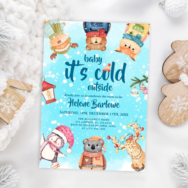 Cute Woodland Animals Vinter Baby Shower Inbjudningar (Cute Woodland Animals Winter Baby Shower Invitation)