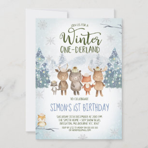 Cute Woodland Animals Winter Onederland Birthday Inbjudningar