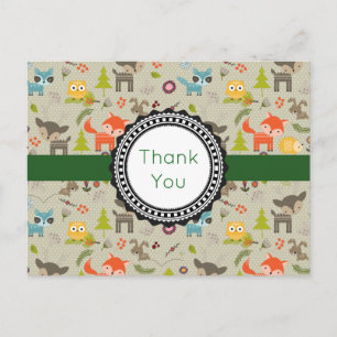 Cute Woodland Animo & Flowers Mönster Tack Vykort