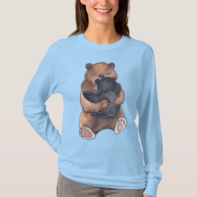 Cute Woodland Baby Bear Hug T Shirt (Framsida)