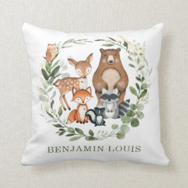 Cute Woodland Baby djur Greenery Boy Nursery Kudde