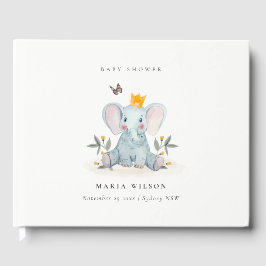 Cute Woodland Baby Elephant Foliage Baby Shower Gästböcker