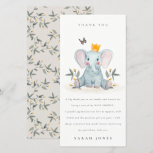 Cute Woodland Baby Elephant Foliage Baby Shower Tack Kort
