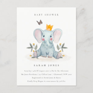 Cute Woodland Baby Elephant Foliage Baby Shower Vykort
