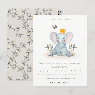 Cute Woodland Baby Elephant Foliage Baby Shower Vykort