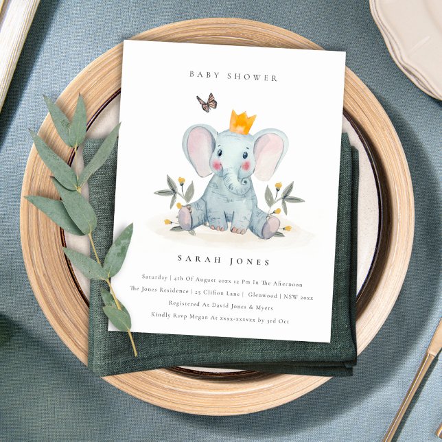 Cute Woodland Baby Elephant Foliage Baby Shower Vykort (Skapare uppladdad)
