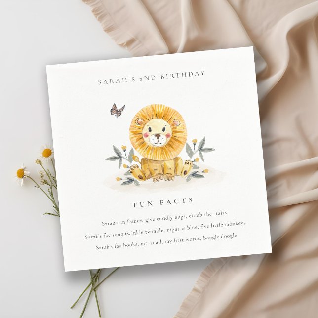 Cute Woodland Baby Lejon Foliage Roligt Facts Birt Pappersservett (Skapare uppladdad)