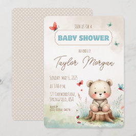 Cute Woodland Bear Baby Shower Invitation Inbjudningar