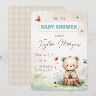 Cute Woodland Bear Baby Shower Invitation Inbjudningar