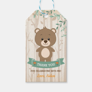 Cute Woodland Bear Forest Birthday Baby Shower Presentetikett