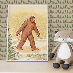 Cute Woodland Bigfoot Walking Wall Poster