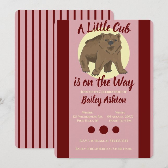 Cute Woodland Brown Bear Unge Baby Shower Inbjudningar (Fram/baksida)