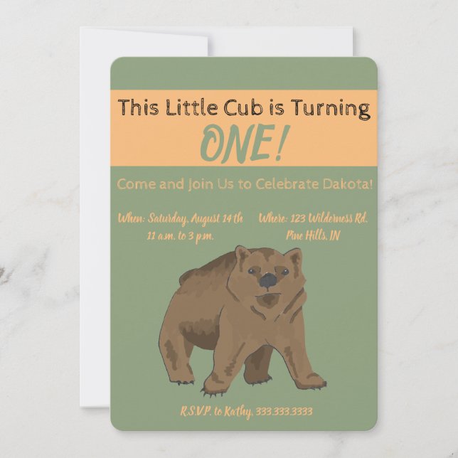Cute Woodland Brown Bear Unge Inbjudningar (Framsida)