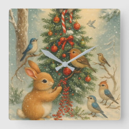 Cute woodland bunny Christmas cozy festive winter  Fyrkantig Klocka