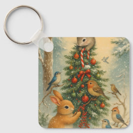 Cute woodland bunny christmas cozy festive winter  nyckelring