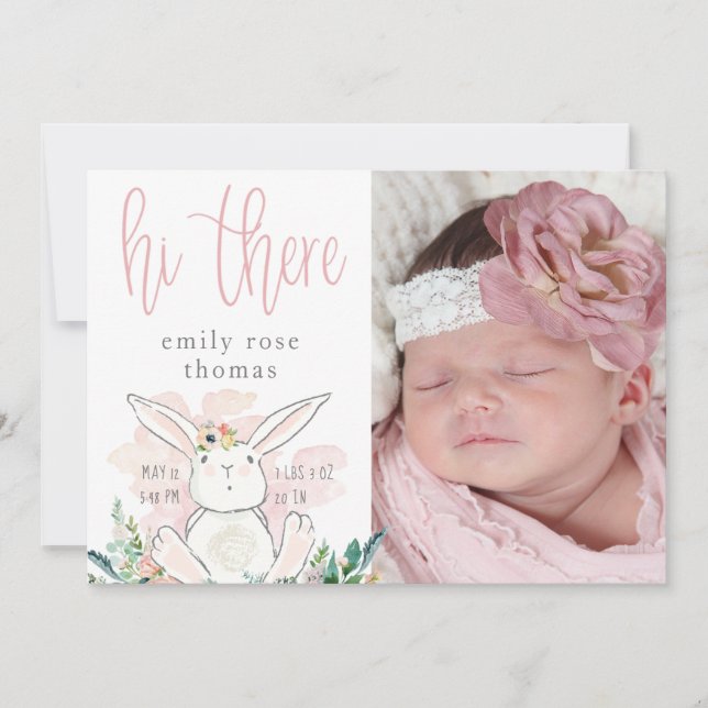 Cute Woodland Bunny-skript HI DÄR Rosa Flicka Meddelande (Framsida)