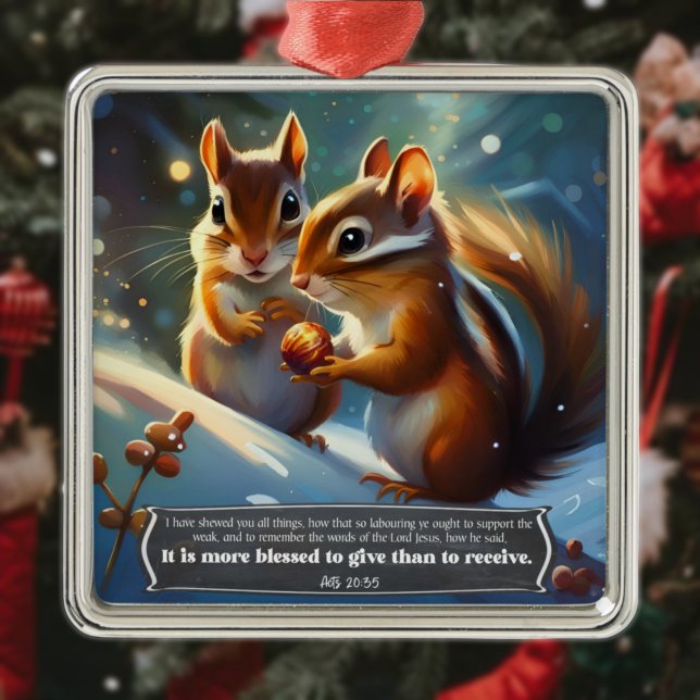 Cute Woodland Chipmunks Scripture Verse jul Julgransprydnad Metall (Skapare uppladdad)