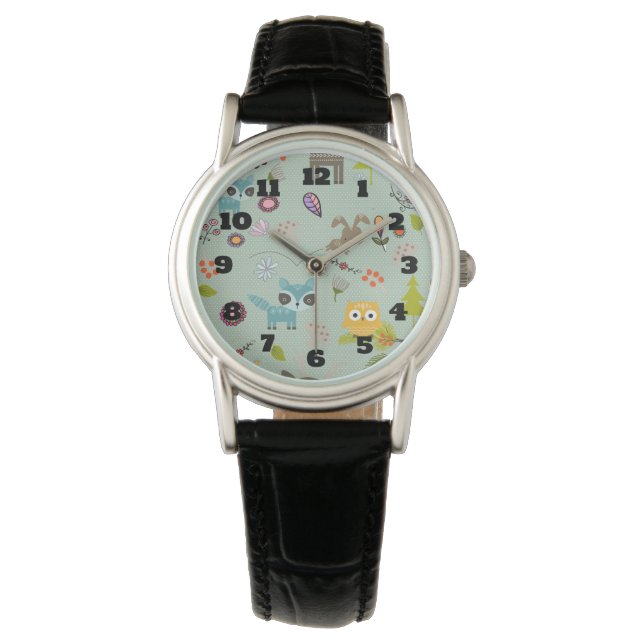 Cute Woodland CreatAnimal Mönster Armbandsur (Framsida)