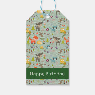 Cute Woodland CreatAnimal Mönster Birthday Presentetikett