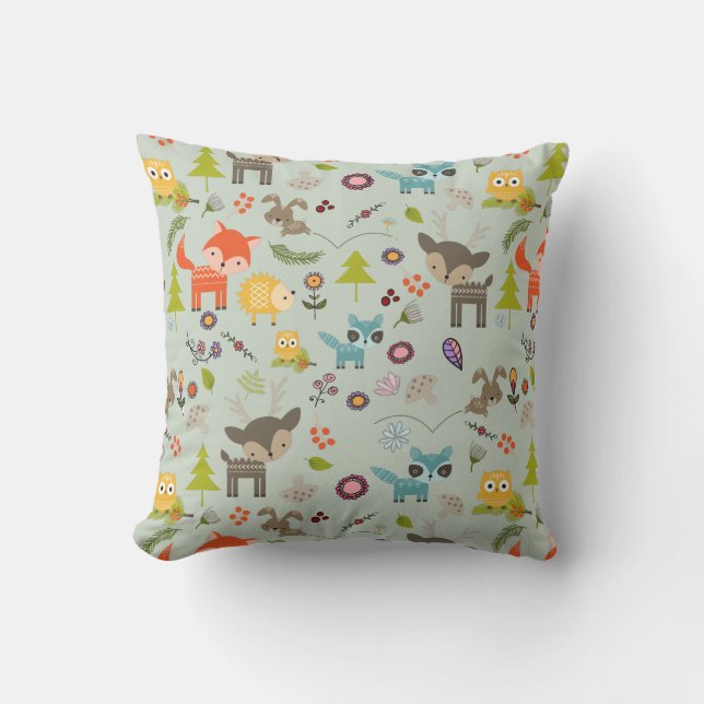 Cute Woodland CreatAnimal Mönster Kudde (Framsida)