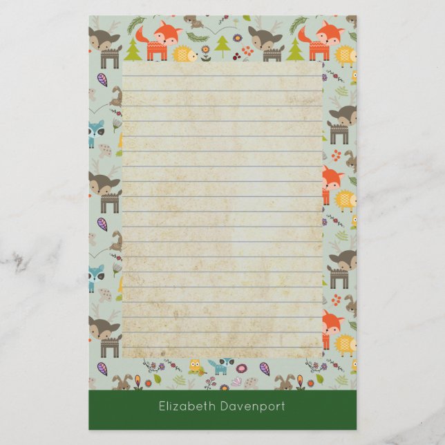 Cute Woodland CreatAnimal Mönster Lining Brevpapper (Framsida)