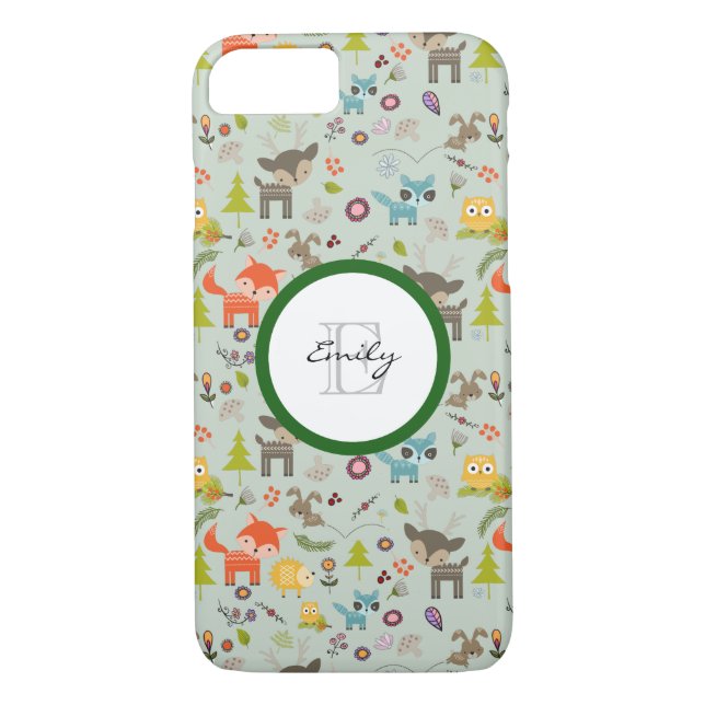Cute Woodland CreatAnimal Mönster & Monogram Case-Mate iPhone Skal (Baksida)