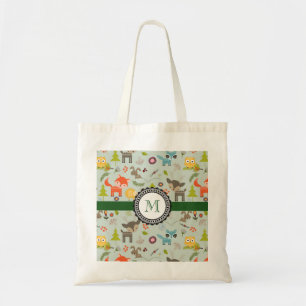 Cute Woodland CreatAnimal Mönster Monogram Tygkasse