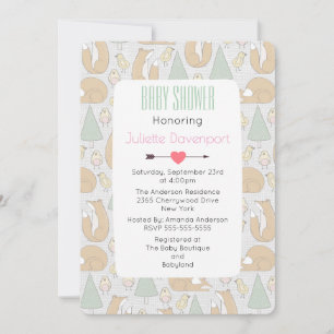 Cute Woodland Creaters Mönster Baby Shower Inbjuda Inbjudningar
