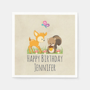 Cute Woodland Creaters Tecknad Birthday Pappersservett