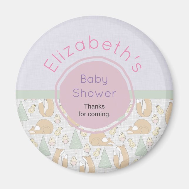 Cute Woodland Creatlands Baby Shower Tack Magnet (Framsidan)