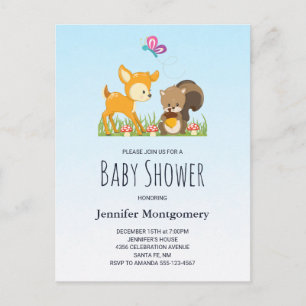 Cute Woodland Creator Tecknad Baby Shower Inbjudan Vykort