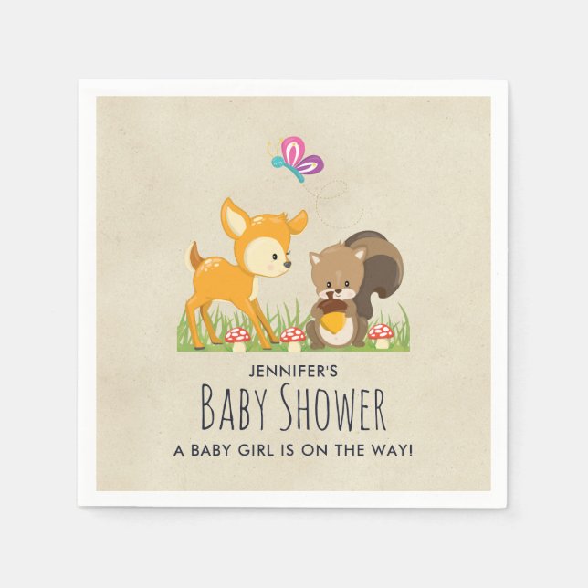 Cute Woodland Creator Tecknad Baby Shower Pappersservett (Framsidan)