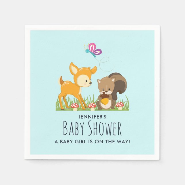 Cute Woodland Creator Tecknad Baby Shower Pappersservett (Framsidan)