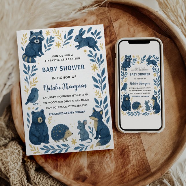 Cute Woodland Creatures |Rustic Forest Baby Shower Inbjudningar (Cute Woodland Creatures |Rustic Forest Baby Shower Invitation
)