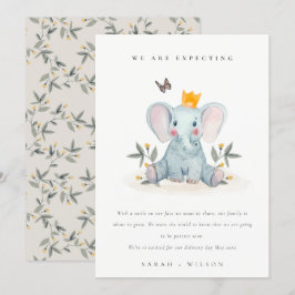 Cute Woodland Elephant Foliage Baby Announcement Tack Kort