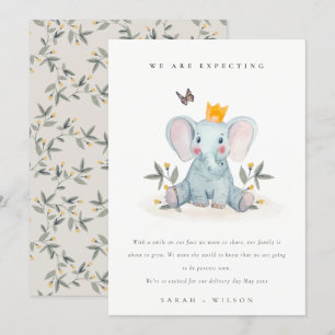 Cute Woodland Elephant Foliage Baby Announcement Tack Kort