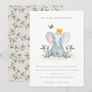 Cute Woodland Elephant Foliage Baby Announcement Tack Kort