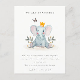 Cute Woodland Elephant Foliage Baby Announcement Vykort