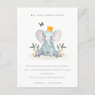Cute Woodland Elephant Foliage Baby Announcement Vykort