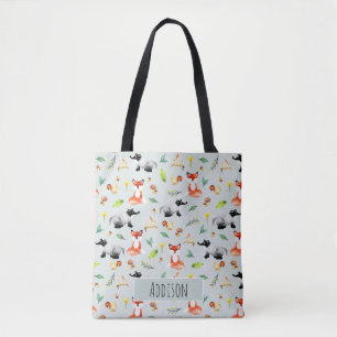 Cute Woodland Forest Animal Mönster och Namn Kids Tygkasse