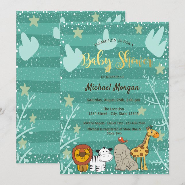 Cute Woodland, Forest Animals Baby Shower Inbjudningar (Fram/baksida)