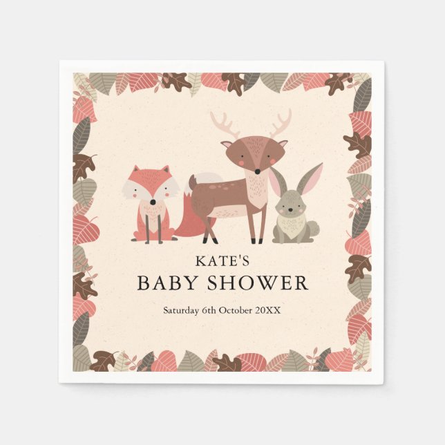 Cute Woodland Forest Animals Baby Shower Pappersservett (Framsidan)