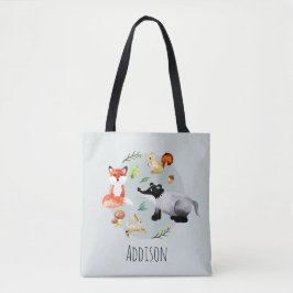 Cute Woodland Forest Animals Fox och Namn Kids Tygkasse