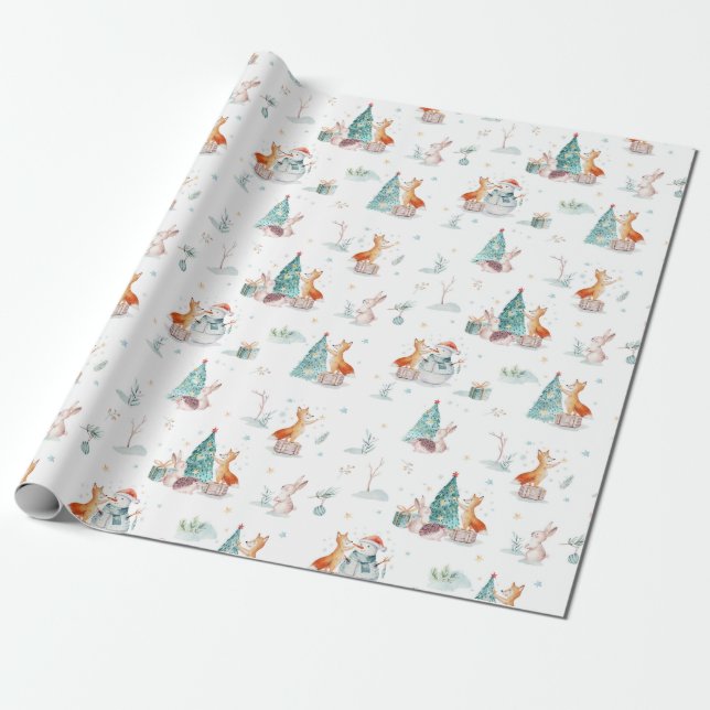 Cute Woodland Forest Animals, Helgdag jul Presentpapper (Utrullad)