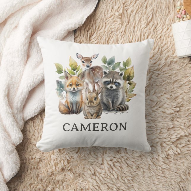 Cute Woodland Forest Animals Namn Kudde (Filt)