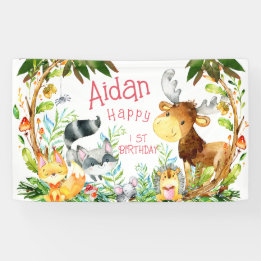 Cute Woodland Forest Animals Watercolor Birthday