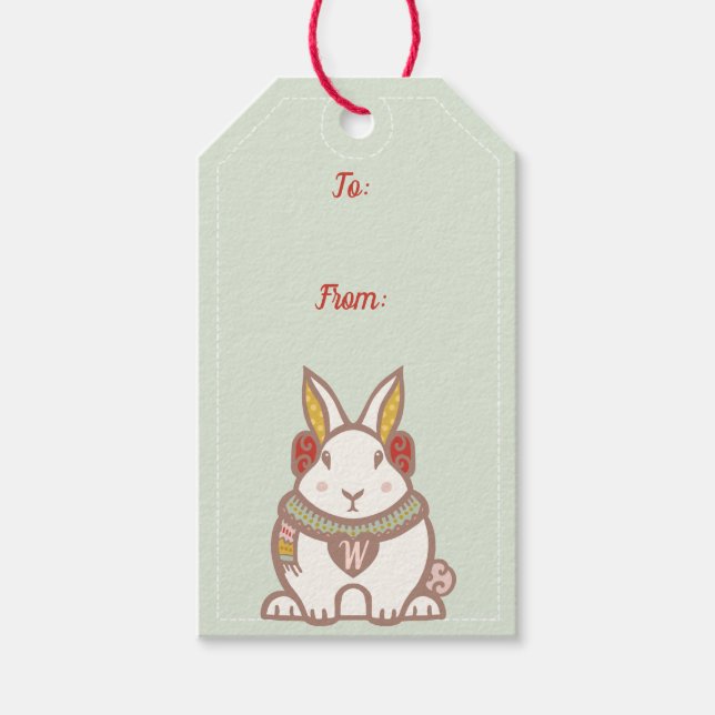 Cute Woodland Forest Bunny Rabbit Jul Presentetikett (Framsidan)