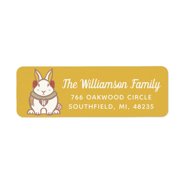 Cute Woodland Forest Bunny Rabbit Jul Returadress Etikett (Framsidan)